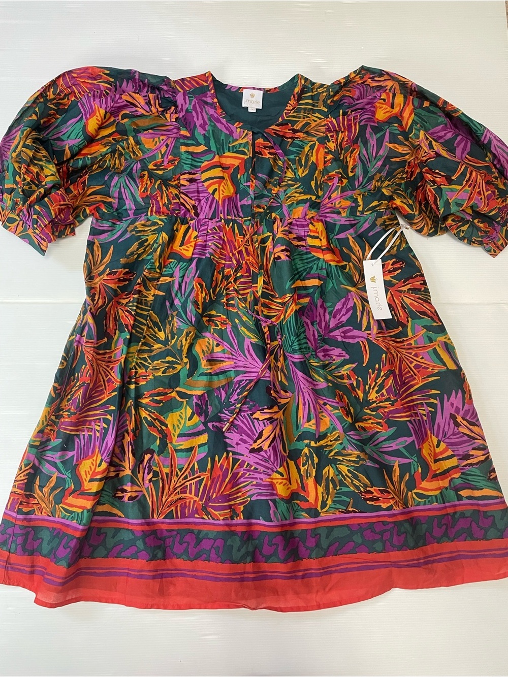 J.Marie NEW Boho Vibrant
Printed Asher Puff Sleeve Mini
Dress Small
